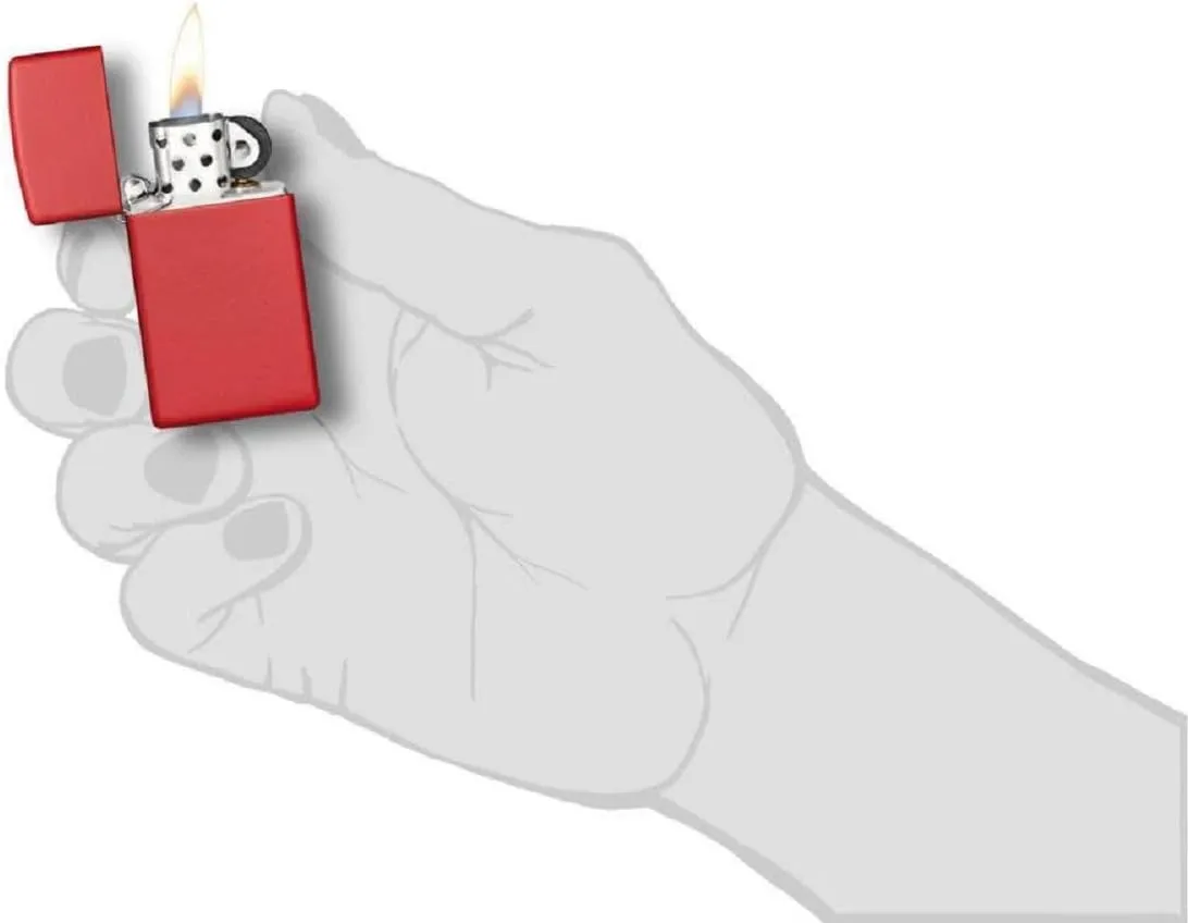 Customized Personalized Slim Zippo Windproof Oil Lighter Engraving - Christmas, Halloween & Valentines Day Gift (Matte Red)