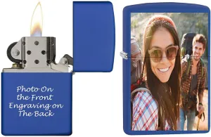 Customized Your Image, Photo Or Logo UV Printed Zippo Lighter Groomsmen, Engraving on The Back (Blue) - Christmas, Halloween & Valentines Day Gift