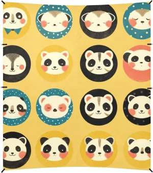 Cute Animal Faces Foldable Beach Cabana UPF50  Protection Easy Setup Large Sun Shade with Sandbags & Sand Shovel for Camping, Picnics, Backyard & Fishing