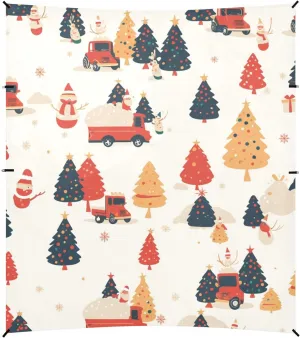 Cute Christmas Tree Red Truck Beach Tent & Canopy UPF50  Protection Easy Setup Large Portable Sun Shelter with Sandbags, Sand Shovel, Poles for Camping Trips, Fishing, Backyard Fun or Picnics