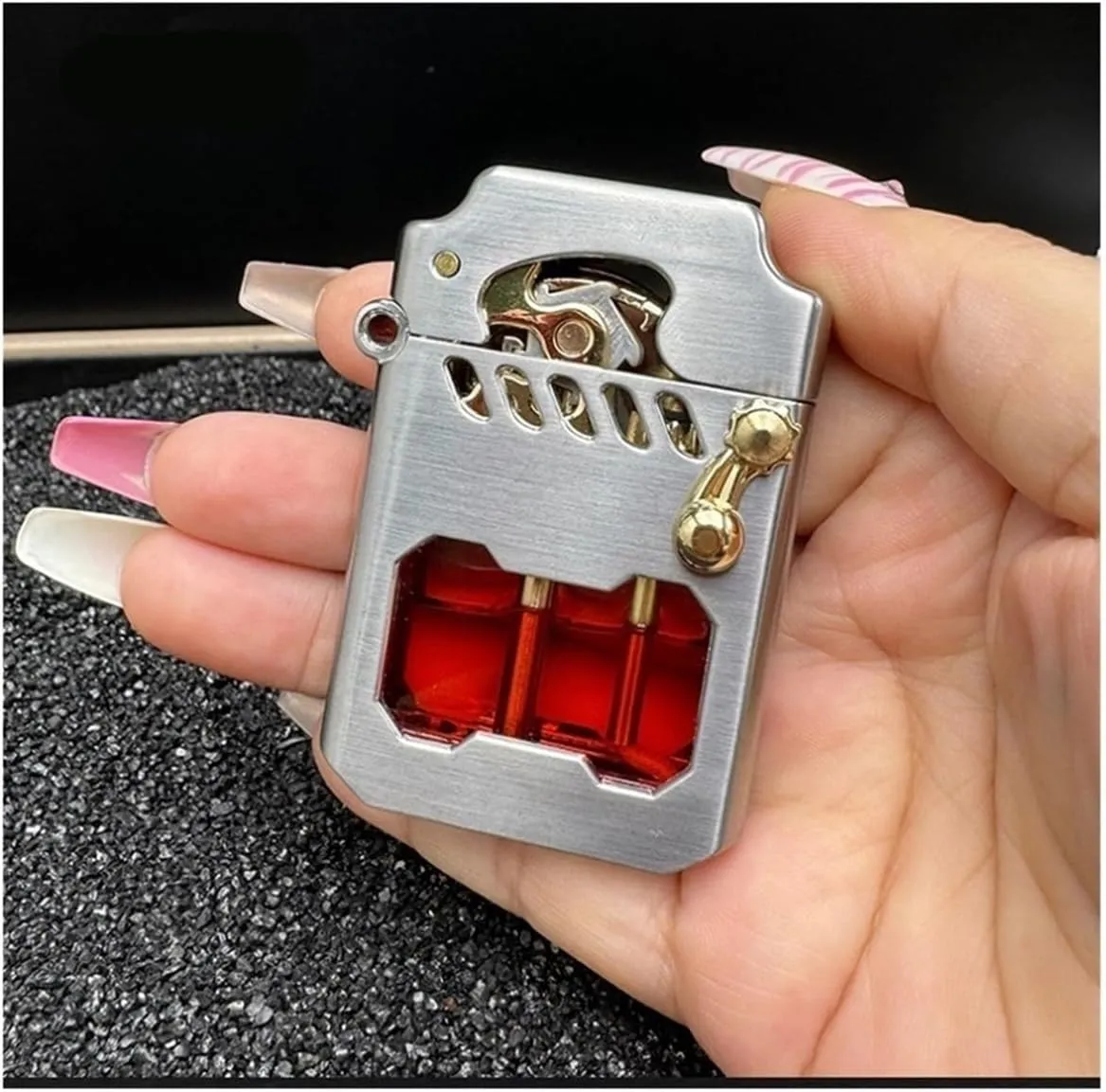 Cycle replenishing kerosene lighter, old-fashioned metal kerosene lighter, with fuel observation window, rocker link drive gear ignition lighter, suitable for wilderness, travel, camping (excluding fu