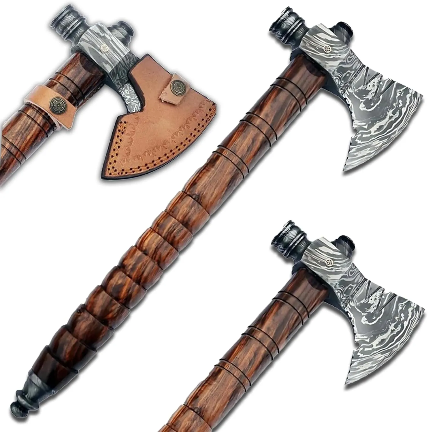 Damascus Axe with Sheath, Damascus Tomahawk, Damascus Hatchet, Battle Axe Damascus