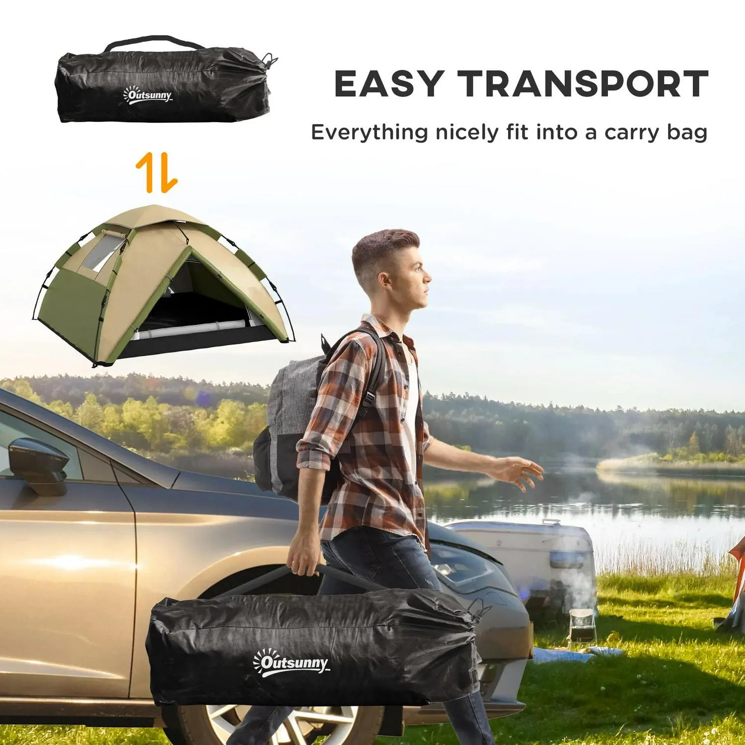 Dark Camping Green Heavy-duty - With Two-Man Outsunny One Room Priority shipping Accessories Tent,