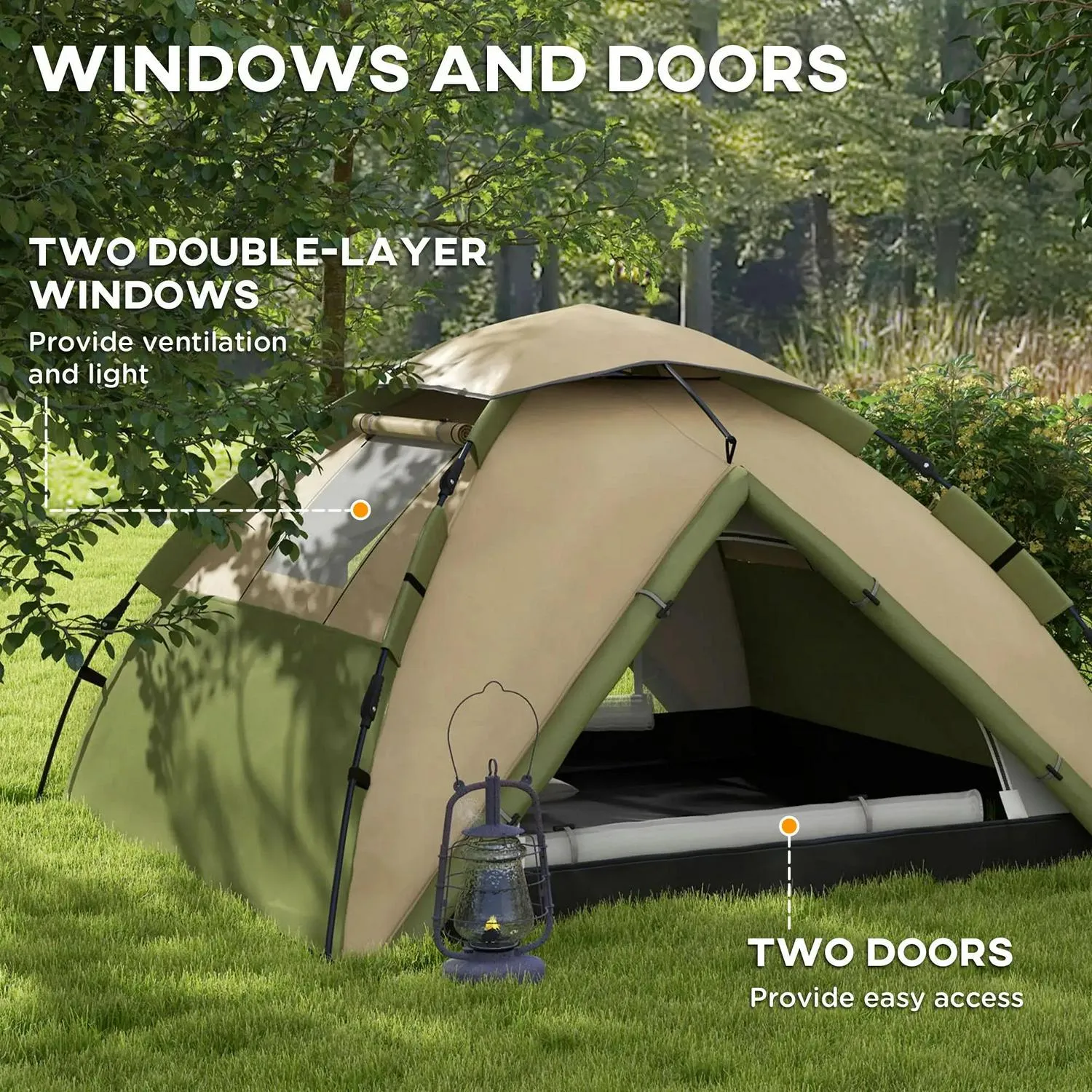 Dark Camping Green Heavy-duty - With Two-Man Outsunny One Room Priority shipping Accessories Tent,