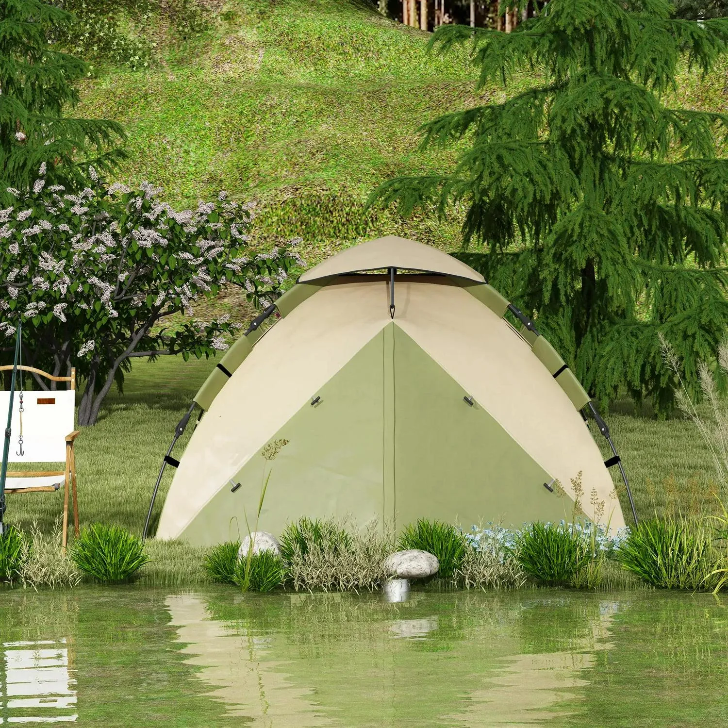 Dark Camping Green Heavy-duty - With Two-Man Outsunny One Room Priority shipping Accessories Tent,