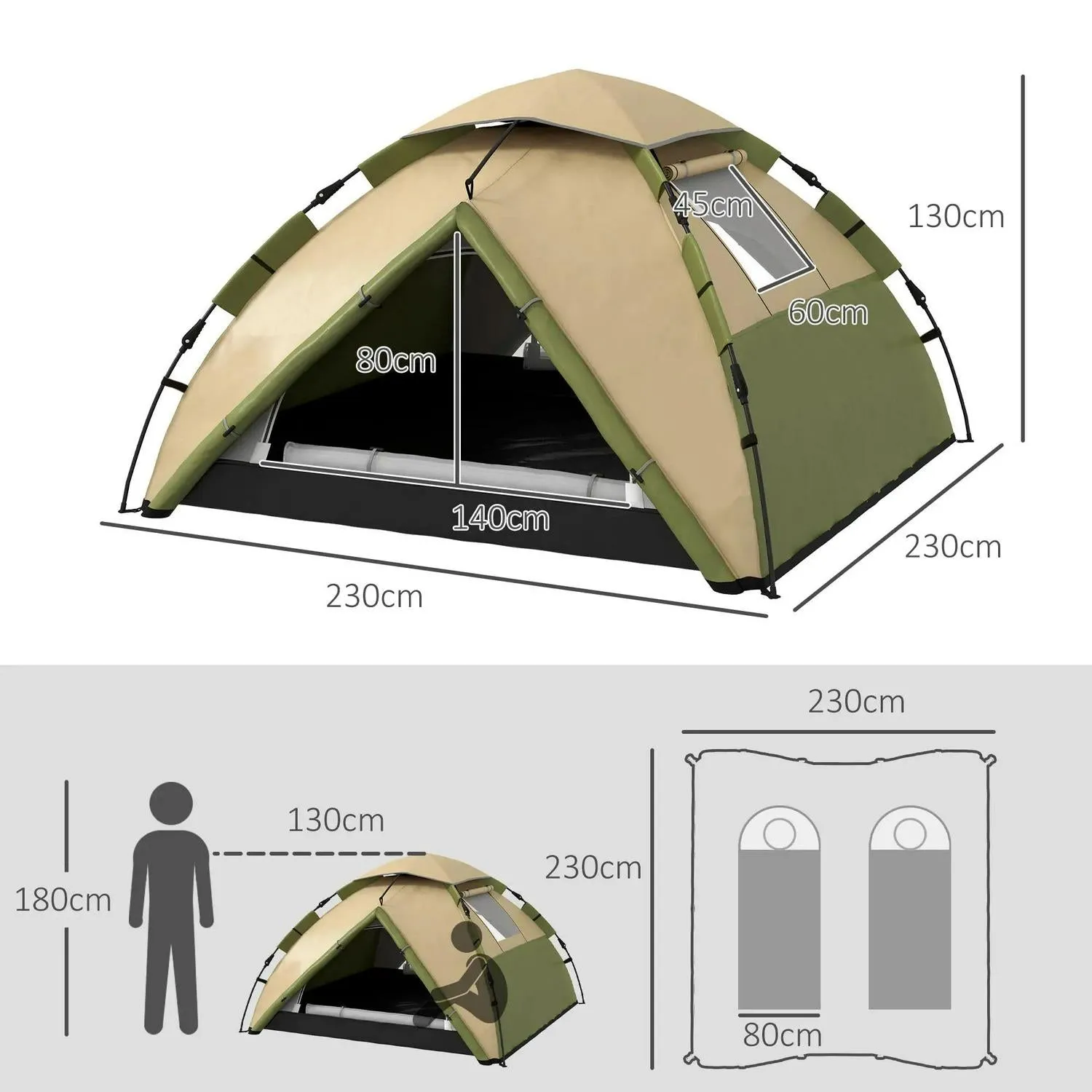 Dark Camping Green Heavy-duty - With Two-Man Outsunny One Room Priority shipping Accessories Tent,