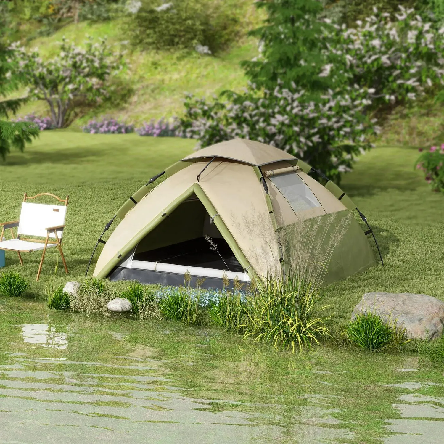 Dark Camping Green Heavy-duty - With Two-Man Outsunny One Room Priority shipping Accessories Tent,