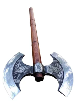 DARK-Viking Double Headed Axe – 28’’ Medieval Double Edge Battle Axe with Ash Wood Handle | Gift & Role Play Axe, Battle Axe Real Medieval Axe double head real viking axe with viking style