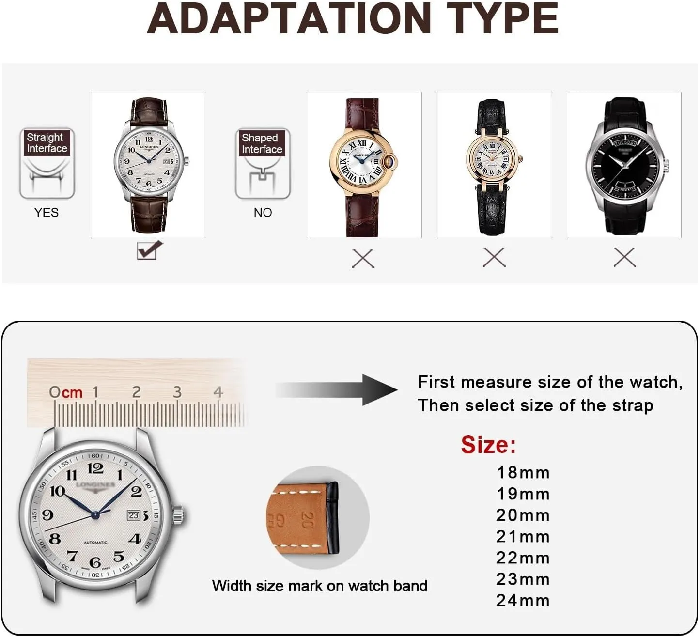DASEB Leather Watch Bands with Deployment Buckle for Men's Wtach Band and Women's Watch Starp 18mm 19mm 20mm 21mm 22mm 23mm 24mm