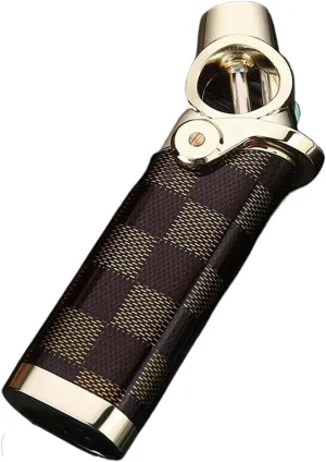 Desktop Jet Straight Blue Flame Lighter, one-Button efficient Ignition, Metal Single Mouth Windproof, Butane refillable, Adjustable Flame, with Transparent Beam (Fuel not Included)(Brown)
