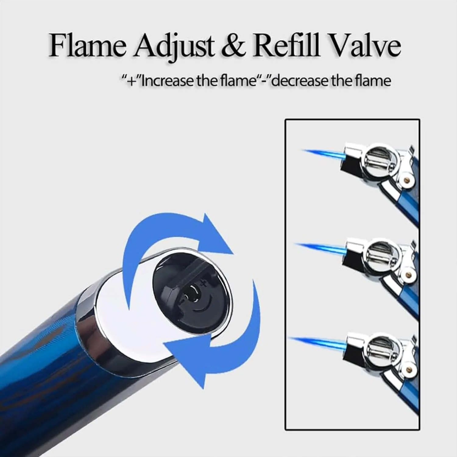 Desktop Jet Straight Blue Flame Lighter, one-Button efficient Ignition, Metal Single Mouth Windproof, Butane refillable, Adjustable Flame, with Transparent Beam (Fuel not Included)(Brown)