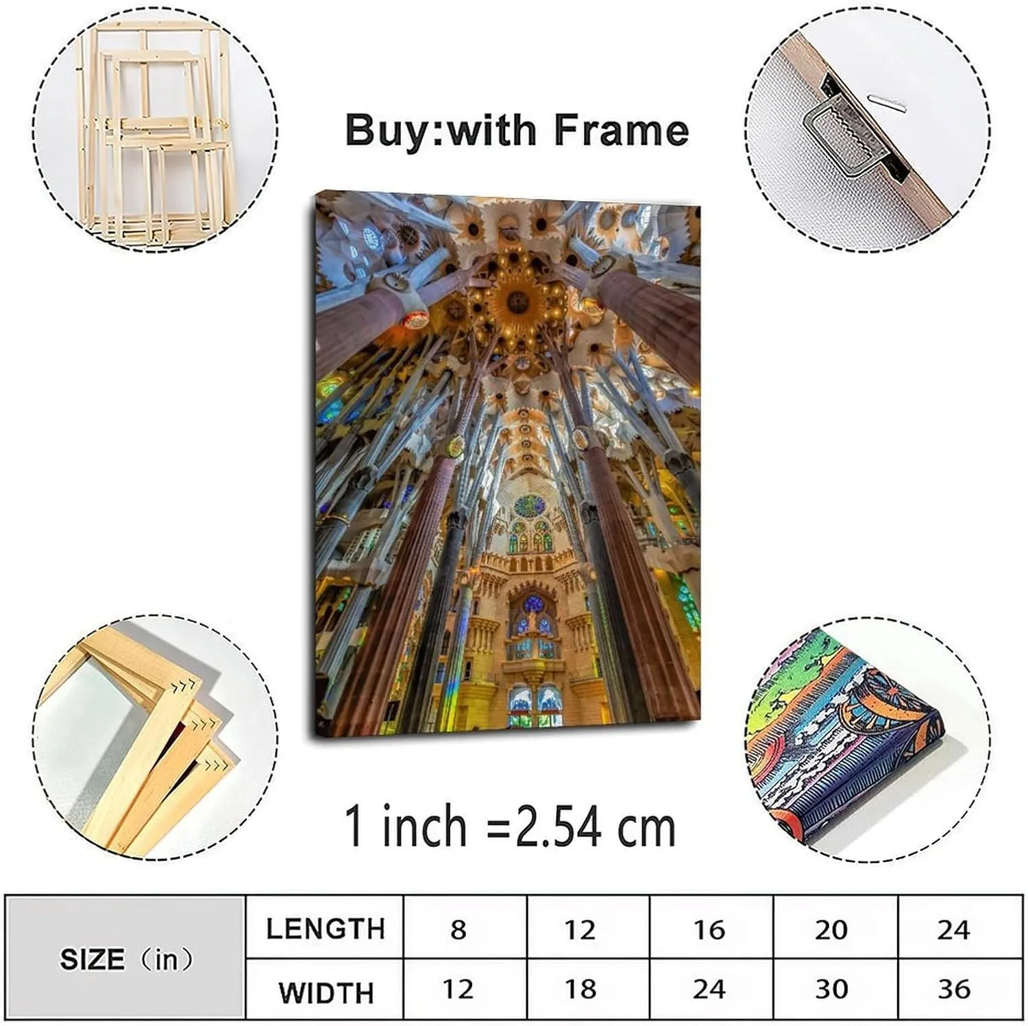 DFSUYZ World Famous Scenic Spot Sagrada Familia Church Interior Wall Art Poster Canvas Painting Wall Art Poster for Bedroom Living Room Decor 24x36inch(60x90cm) Frame-style