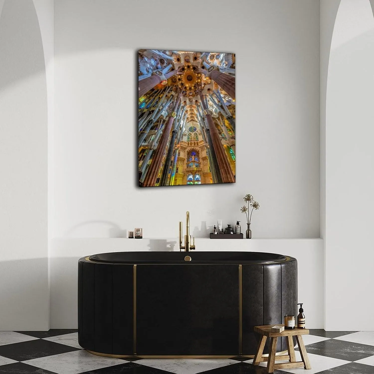 DFSUYZ World Famous Scenic Spot Sagrada Familia Church Interior Wall Art Poster Canvas Painting Wall Art Poster for Bedroom Living Room Decor 24x36inch(60x90cm) Frame-style