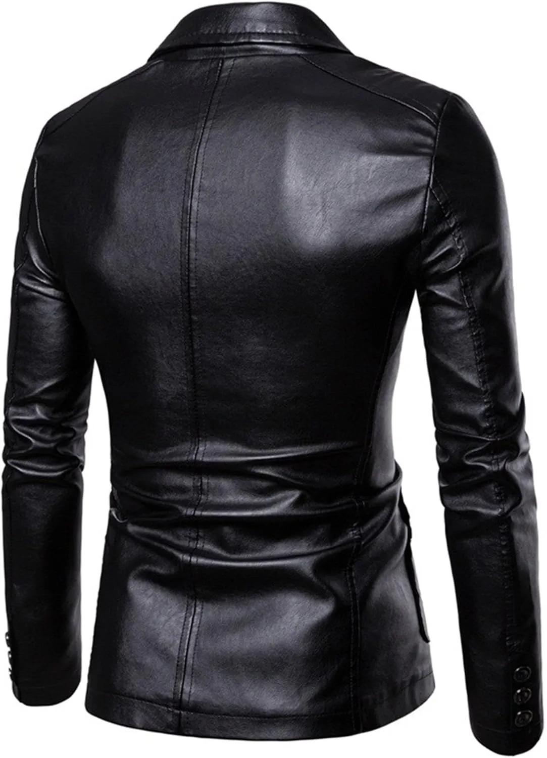 DGHM-JLMY Men's Suit Collar Fashion Pu Leather Jacket Casual 2 Button Slim Faux Leather Blazer Business Leather Sport Coat