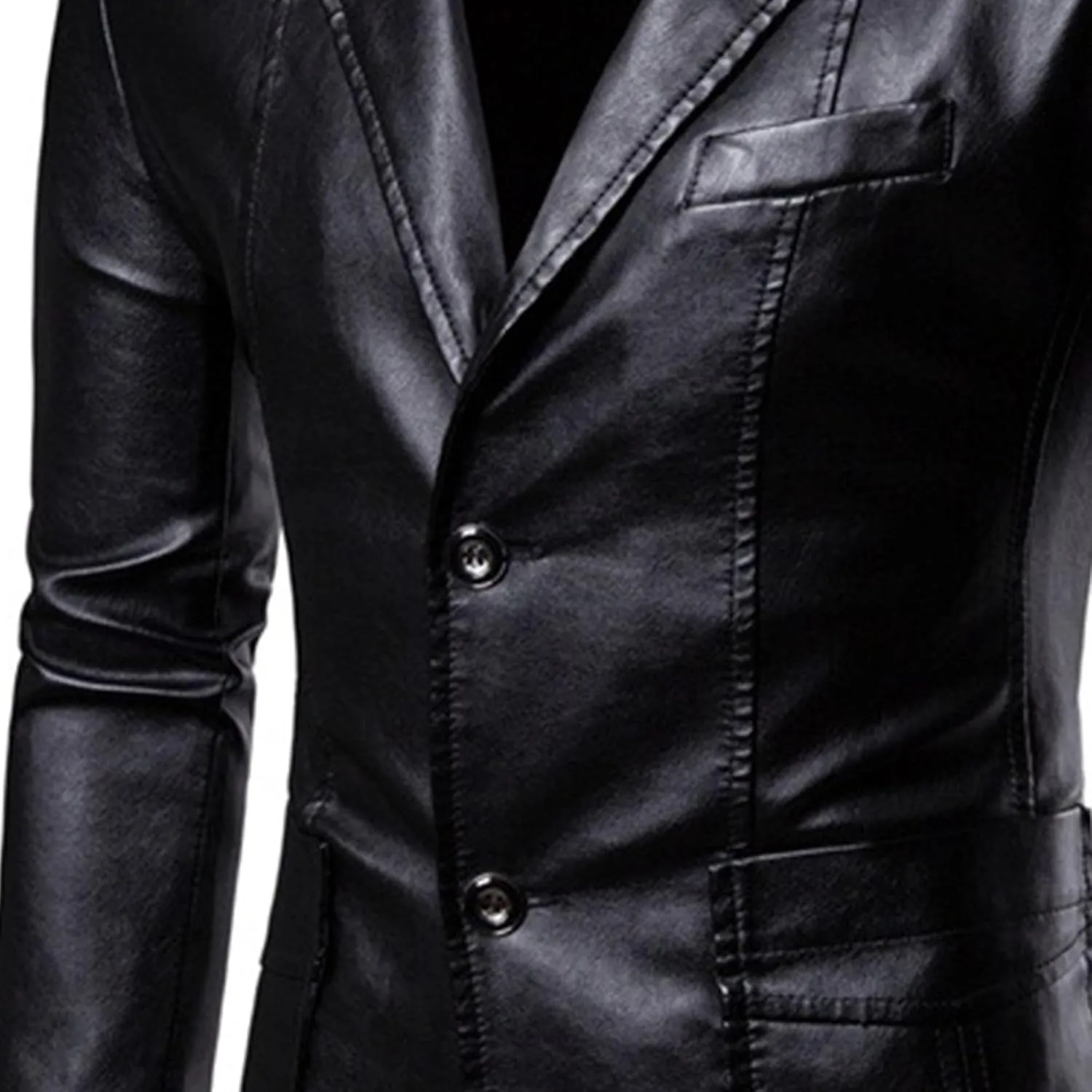 DGHM-JLMY Men's Suit Collar Fashion Pu Leather Jacket Casual 2 Button Slim Faux Leather Blazer Business Leather Sport Coat