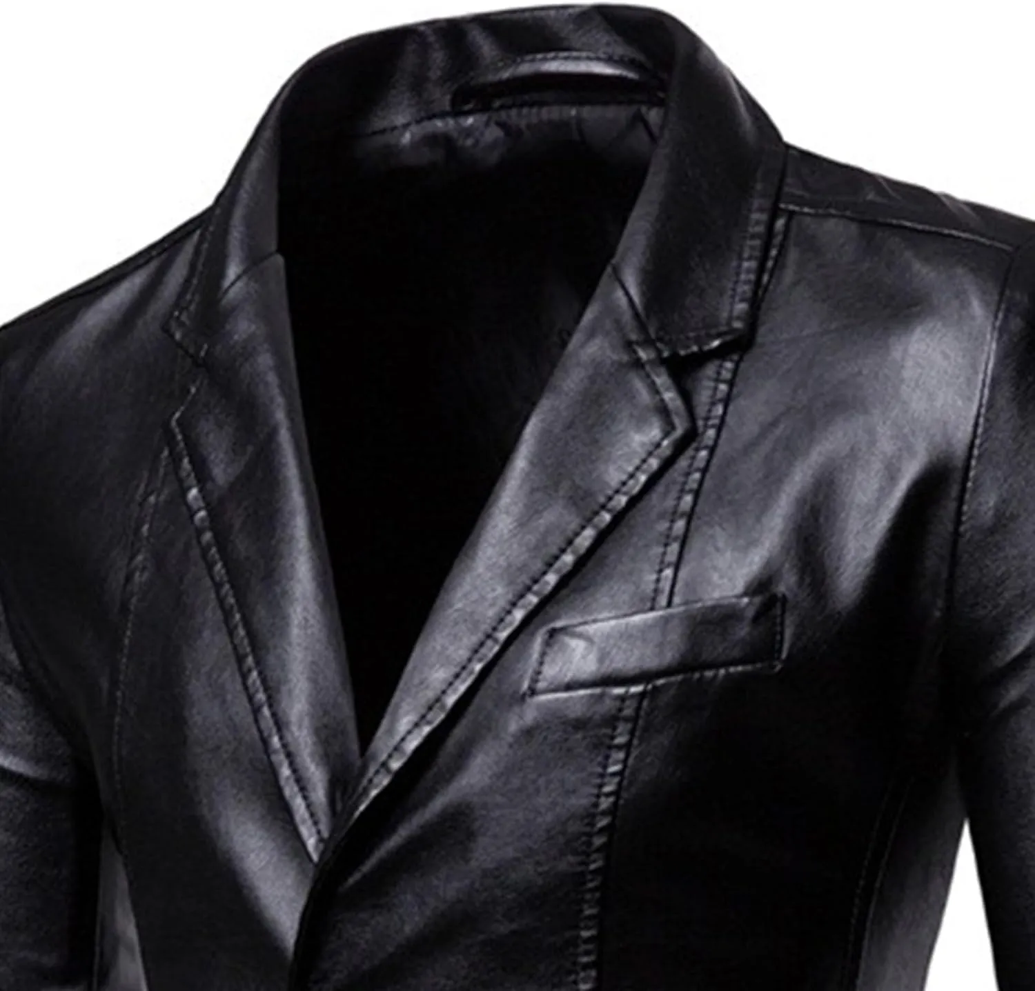 DGHM-JLMY Men's Suit Collar Fashion Pu Leather Jacket Casual 2 Button Slim Faux Leather Blazer Business Leather Sport Coat