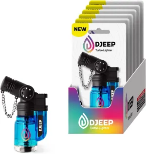 DJEEP Turbo Mini Butane Torch Lighter, Wind Resistant, Adjustable Flame, Pocket Size, Refillable, Assorted Vibrant Colors, 6-Pack