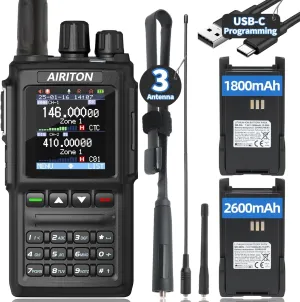 DM-168 DMR Radio DMR & Analog Handheld Ham Radio Dual Band with Noise Reduction Walkie Talkies 10K Talk Groups, 2 Batteries, 3 Antennas, USB-C Charging & Programming for Hunting Team Work