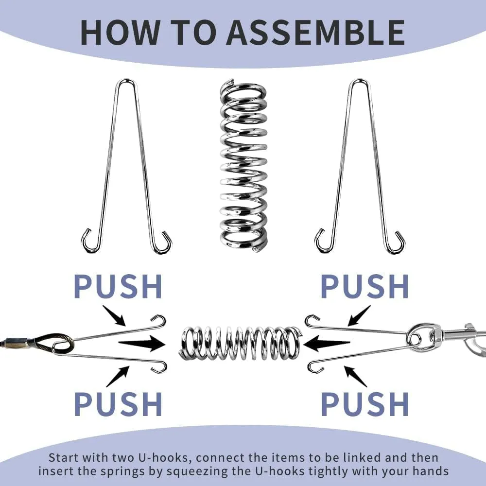 Dog Leash with Metal Shock Absorbing Spring Buckle,4Pack Dog Chain Tension Springs, Spring Buckle Set for Camping, Tents, Tarps, and Sunshade