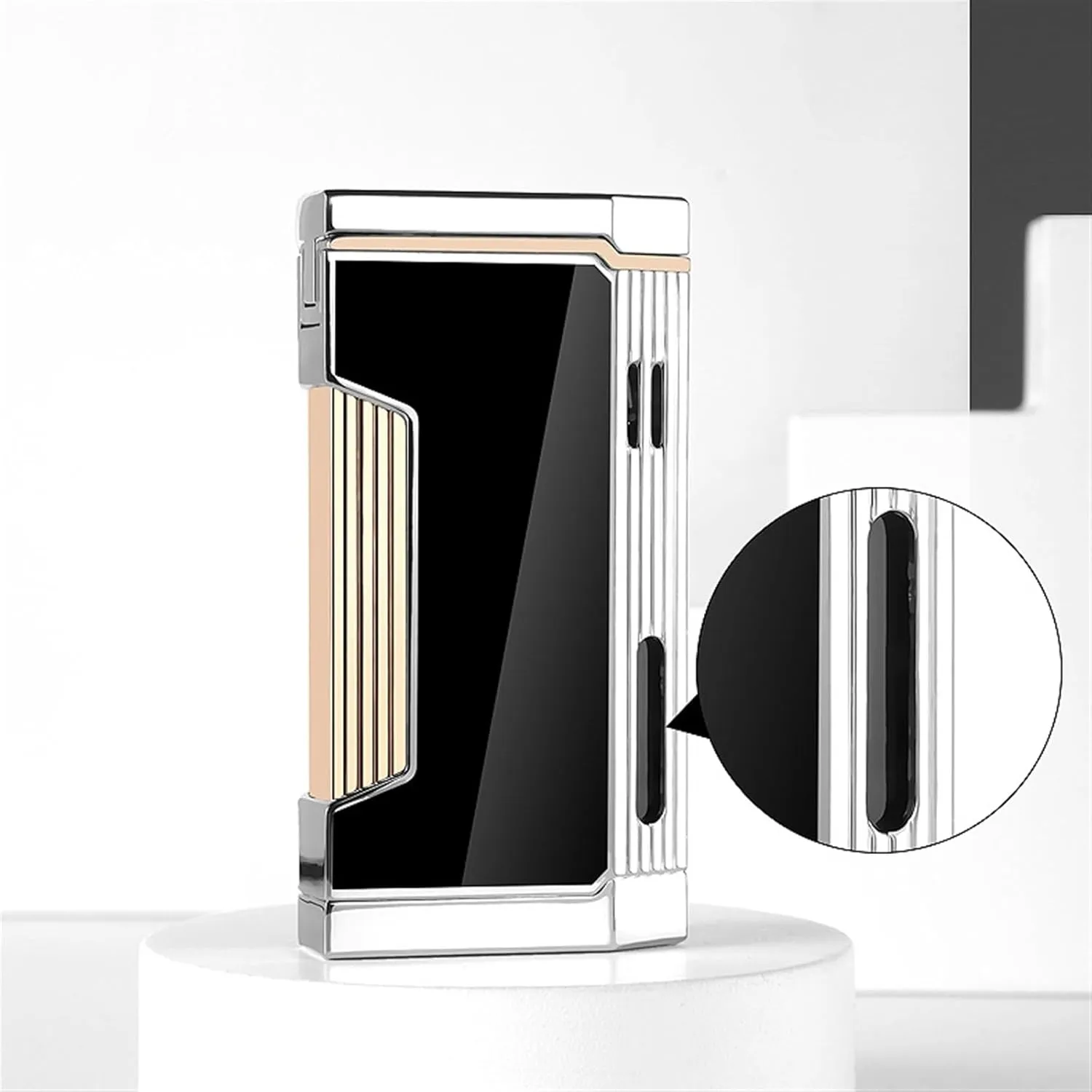 Double Flame Windproof Lighter, Double Jet Blue Flame, Butane refillable Windproof Lighter with air Window, Suitable for Gifts for Family and Friends(A)