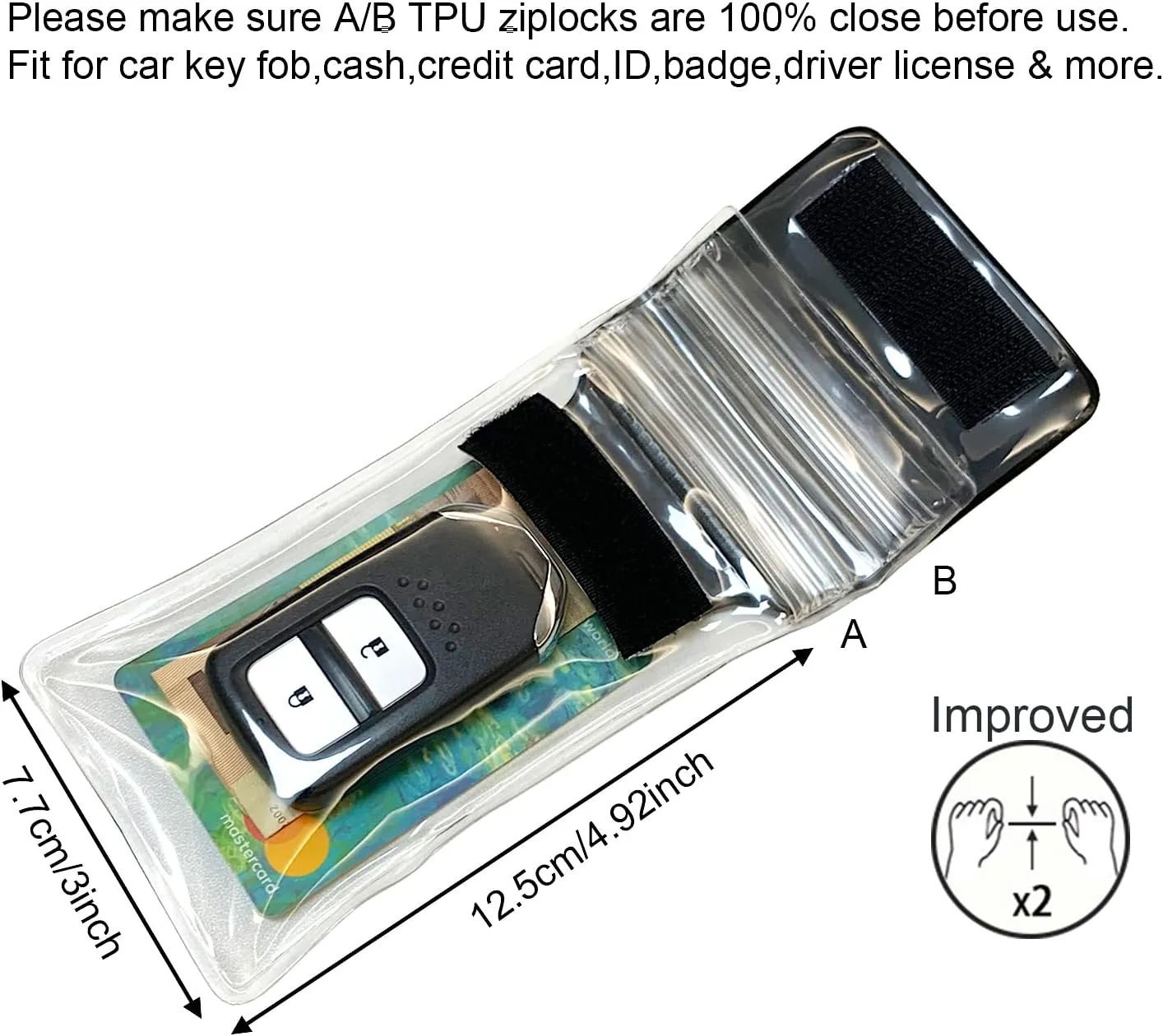 DRIPAC Waterproof Car Key FOB Case Waterproof Wallet Waterproof Holder Pouch For Key ID Badge Credit Card Money（Black Black）