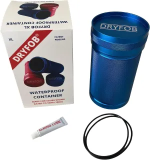 DRYFOB-XL Waterproof PLB Container, Case, Holder - for Scuba Diving and Watersports. Rugged Aluminum. Rated to 330ft(100m) (BLUE)