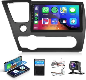 【DSP EQ】 Car Radio Stereo for Honda Civic 2013 2014 2015 2016 2017 with Wireless CarPlay/Android Auto/MirrorLink/9inch IPS Touch Screen/Bluetooth/GPS/WiFi/FM/RDS/AHD Backup Camera 2G 32G