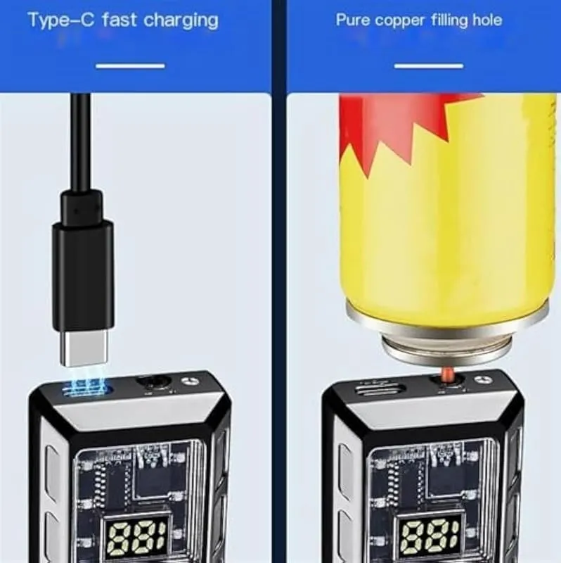 Dual Flame Butane Lighter, Windproof, 4 Ignition Methods, Visible Air Window, Power Display, Type-C Charging(Black)