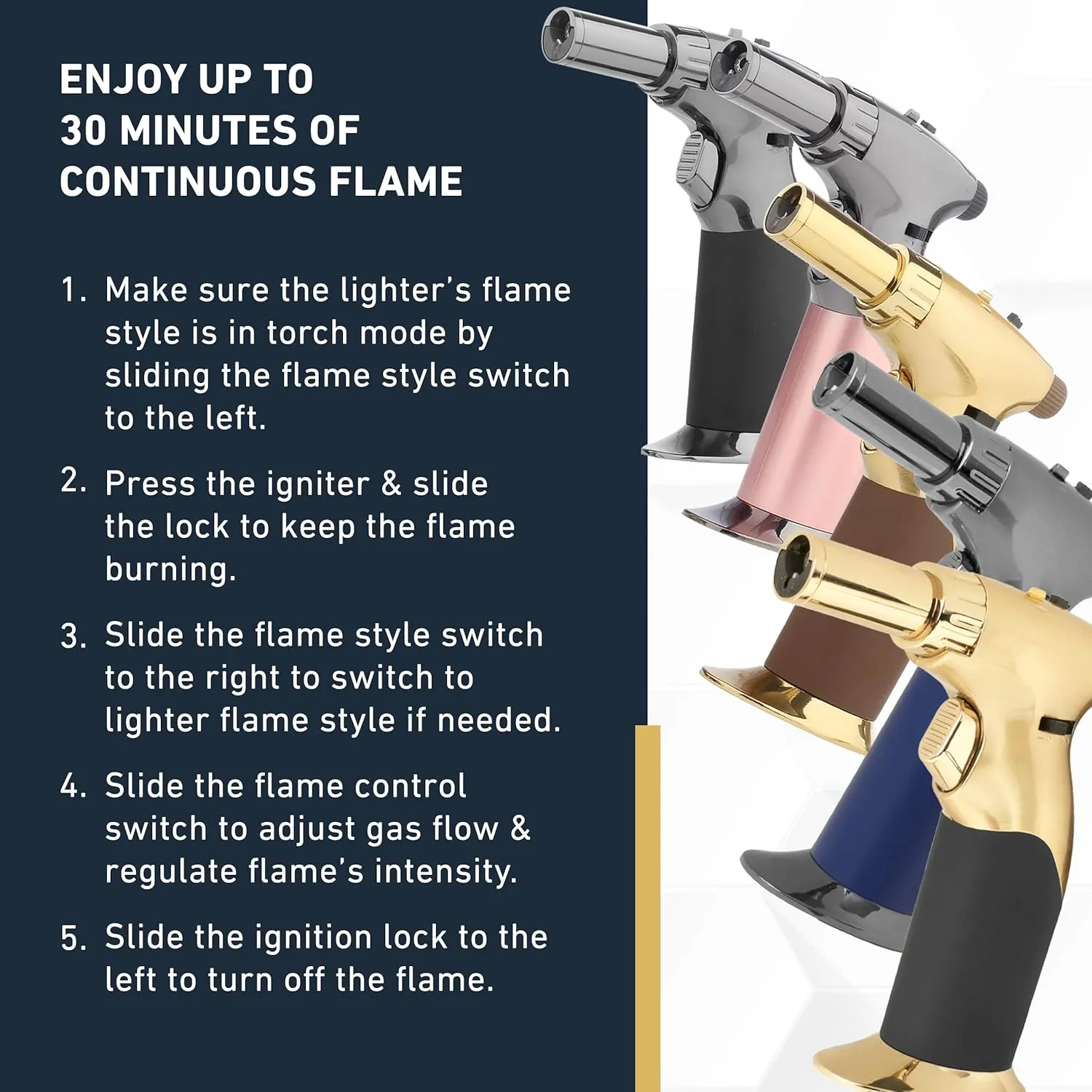 Dual Flame Butane Torch Gun - Refillable Luxury Hand Held Mini Blow Torch for Cooking, Creme Brulee, Soldering, Welding, & Resin Art - Adjustable Flame with Ignition Lock - Steel Blush by inZaynity