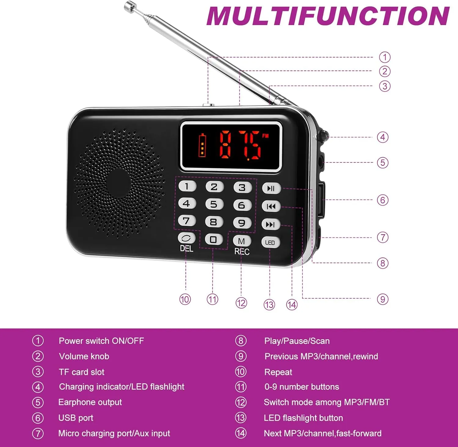Dunzy 8 Pcs Ghost Hunting Equipment Kit, Include 1 Emf Meter 1 Spirit Ghost Hunting Research Case 1 Voice Recorders 1 Flashlight 1 Speaker 2 Motion Light up Cat Balls and 1 Fm Radio(Emf Meter 1)