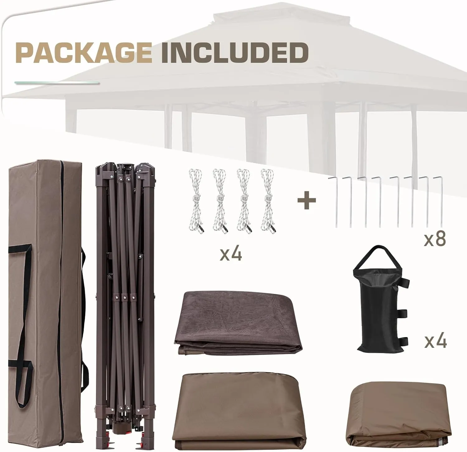 EAGLE PEAK 13x13 Pop Up Gazebo with Mesh Netting, Easy Up Screened Canopy for Patio and Backyard, Easy Set up Outdoor Gazebo (Brown)