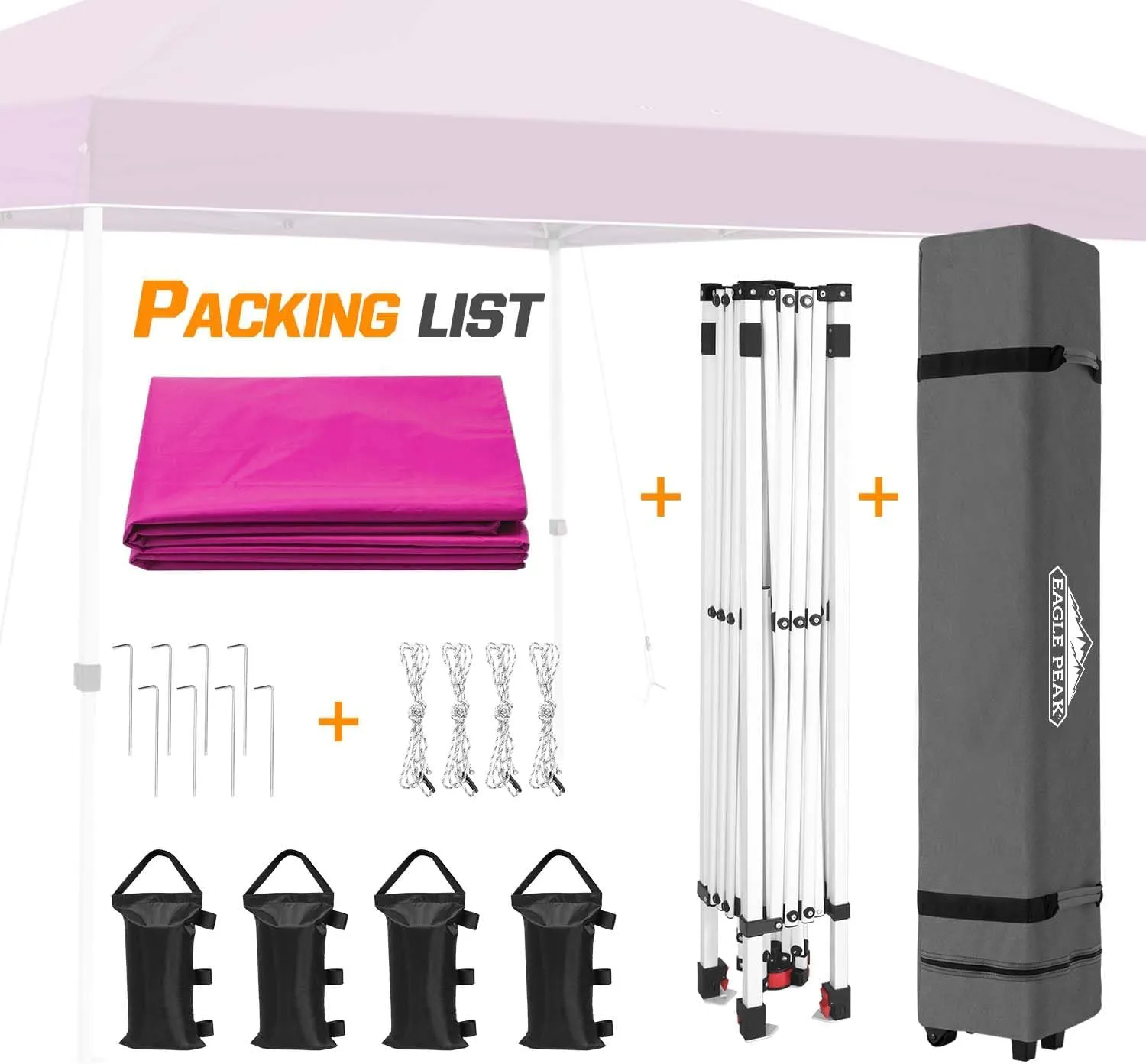 EAGLE PEAK Pop Up Canopy Tent with Wheeled Carry Bag, 8 Stakes, 4 Ropes, 4 Weight Bags, Easy Set Up Tent Canopy, 10x10 ft, 100sqft of Shade, Pink