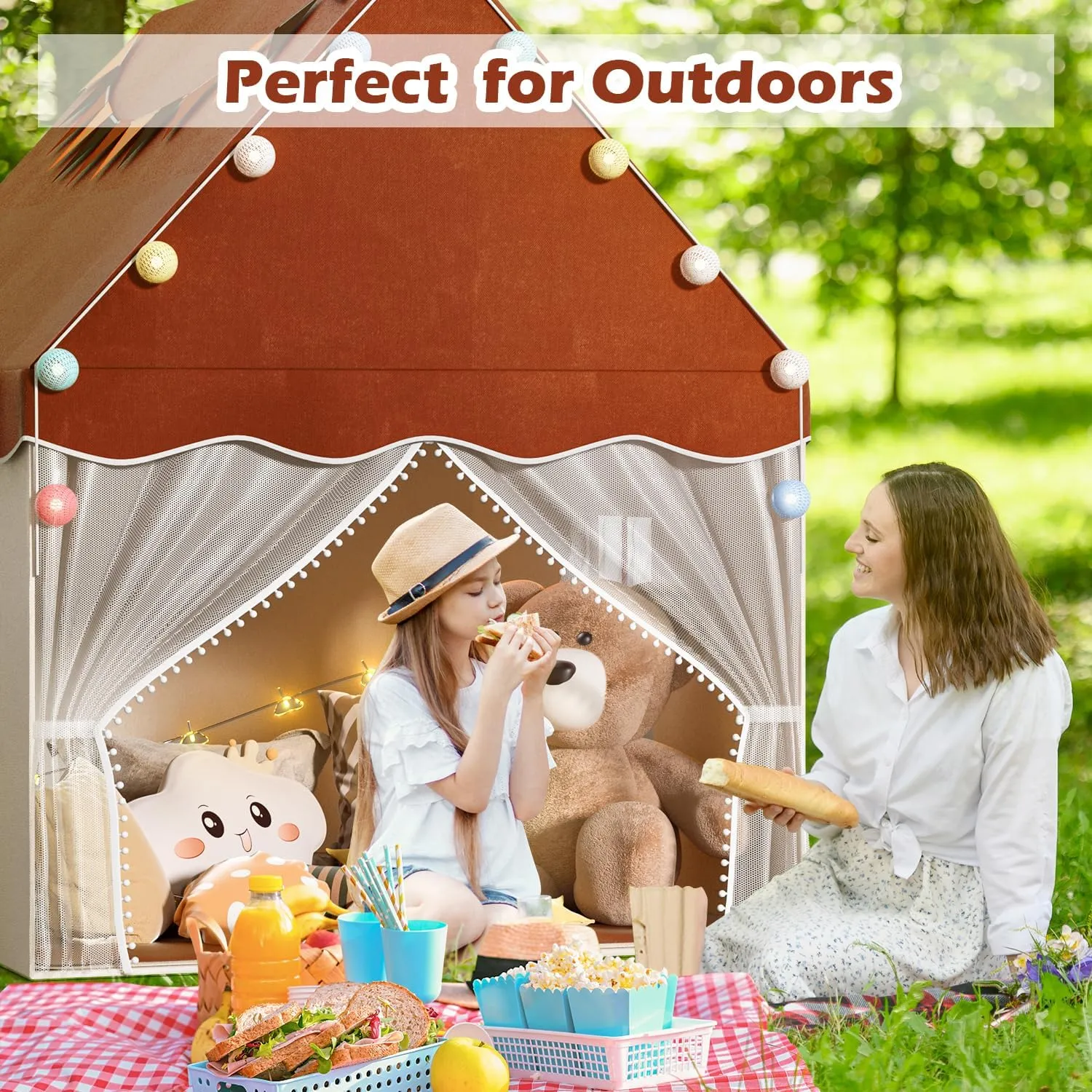 EagleStone Kids Play Tent with Star Light and Padded Mat, Playhouse for Kids, Neutral Color Play Room Furniture, Indoor Bed Tent Gift Toys for Toddle,Boys, Girls, Youth, Teens