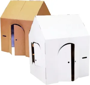 Easy Playhouse Blank Crafty Cottage - Kids Art and Craft for Indoor Fun, Color, Draw, Doodle on this Blank Canvas – Decorate and Personalize a Cardboard Fort, 32" x 26.5" x 40.5" - Made in USA, Age 3 