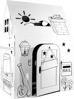 Easy Playhouse Clubhouse - Kids Art and Craft for Indoor and Outdoor Fun, Color, Draw, Doodle on this Blank Canvas – Decorate and Personalize a Cardboard Fort, 34" X 27" X 48" - Made in USA, Age 3 