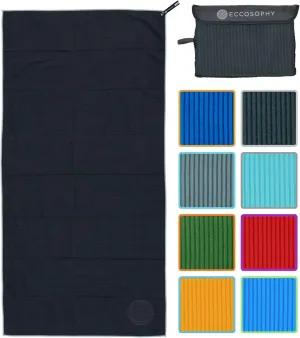 ECCOSOPHY Microfiber Beach Towel – Quick Dry, Highly Absorbent, Lightweight – Ideal for Travel, Pool, Yoga, Fitness & Outdoor Adventures – 71x35 Black