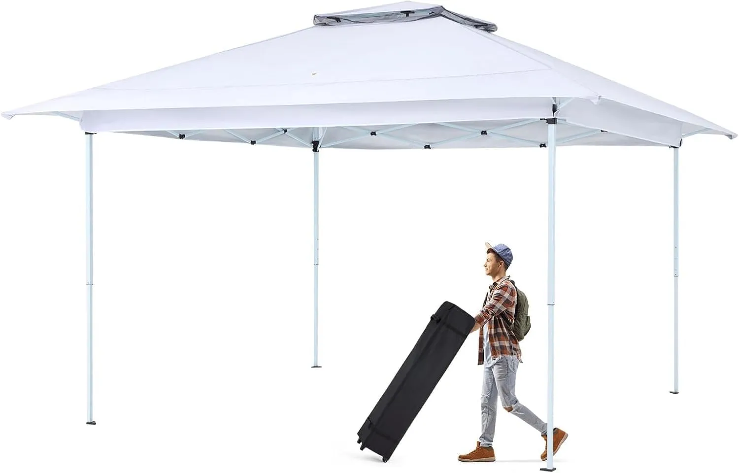 ECOTOUGE Canopy Tent Instant Shelter Canopy with Carrying Roller Bag, Outdoor Party Gazebo with Waterproof and UV Resistant for Parties, Camping, Picnic (White 12FT)