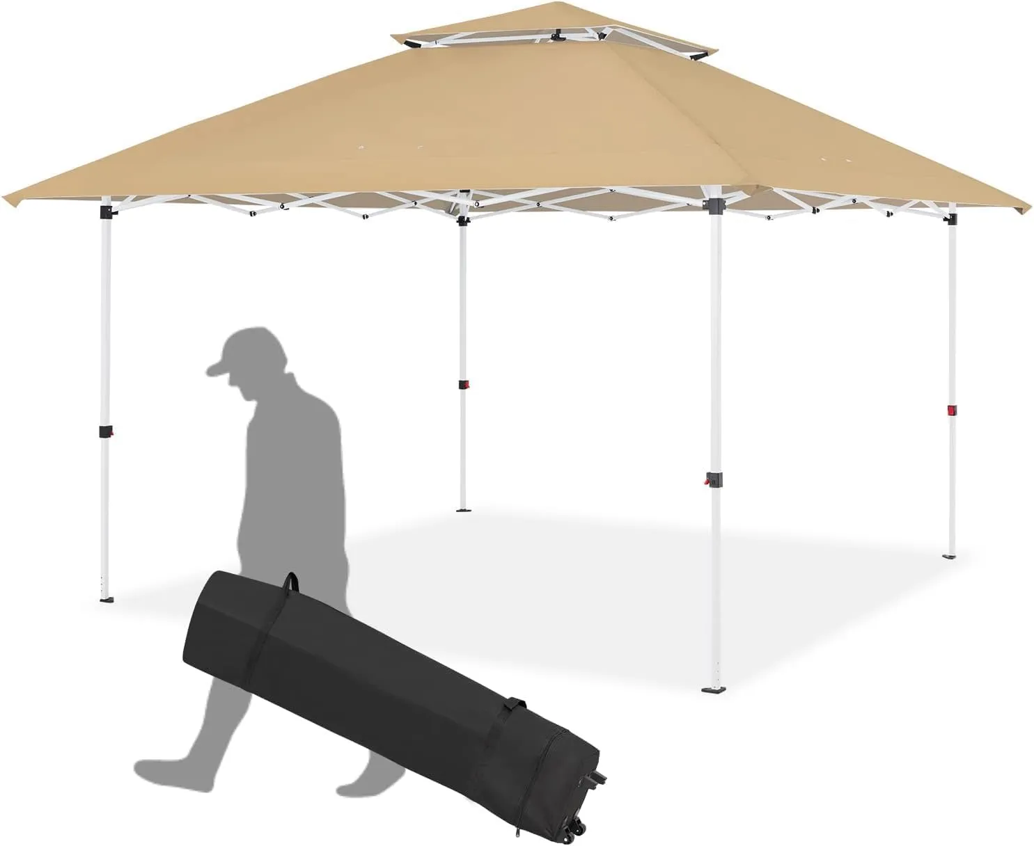 ECOTOUGE Pop Up Gazebo, Canopy Tent Instant Shelter Party Tent with Mosquito Nettings, Carrying Roller Bag Waterproof and UV Resistant for Patio, Grill and Backyard (Khaki, 12 FT)