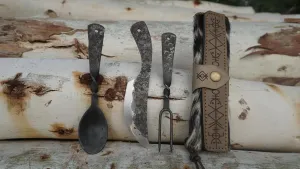 Edge Master Viking Fork Knife and Spoon Medieval Feasting Utensil Set,3Pcs Carbon Steel, Hand Forged cutlery set, Best gift,Camping Set
