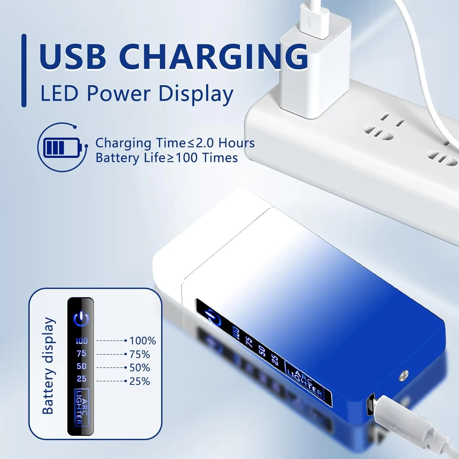 Electric Dual Arc Lighter with Smart Touch Screen, Windproof Plasma, LED Battery Indicator (White Blue)