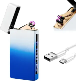 Electric Dual Arc Lighter with Smart Touch Screen, Windproof Plasma, LED Battery Indicator (White Blue)