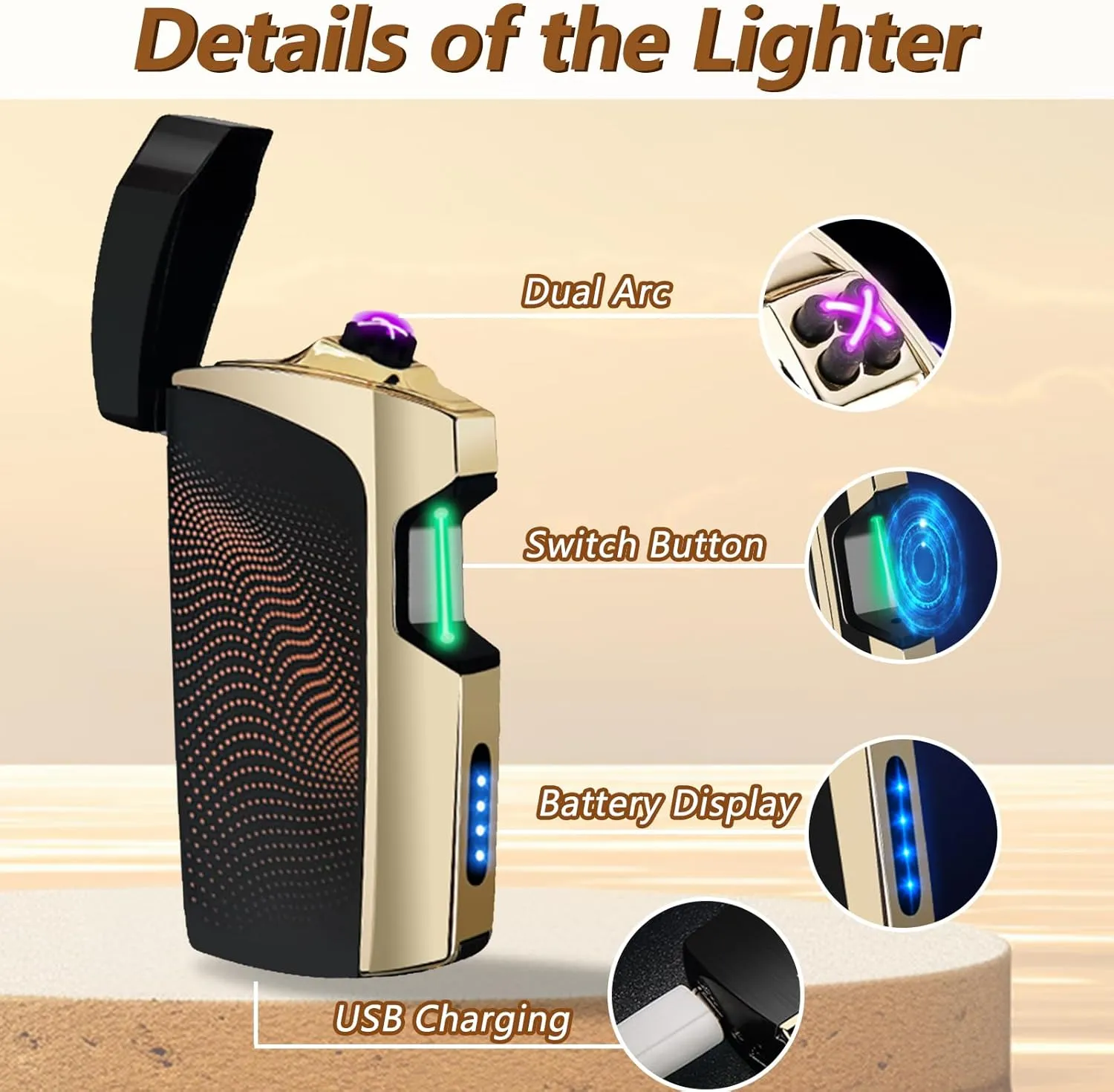 Electric Lighter - Infrared Induction Windproof, USB Rechargeable Arc Lighter with Battery Indicator, Perfect for Candle, Birthday Gift