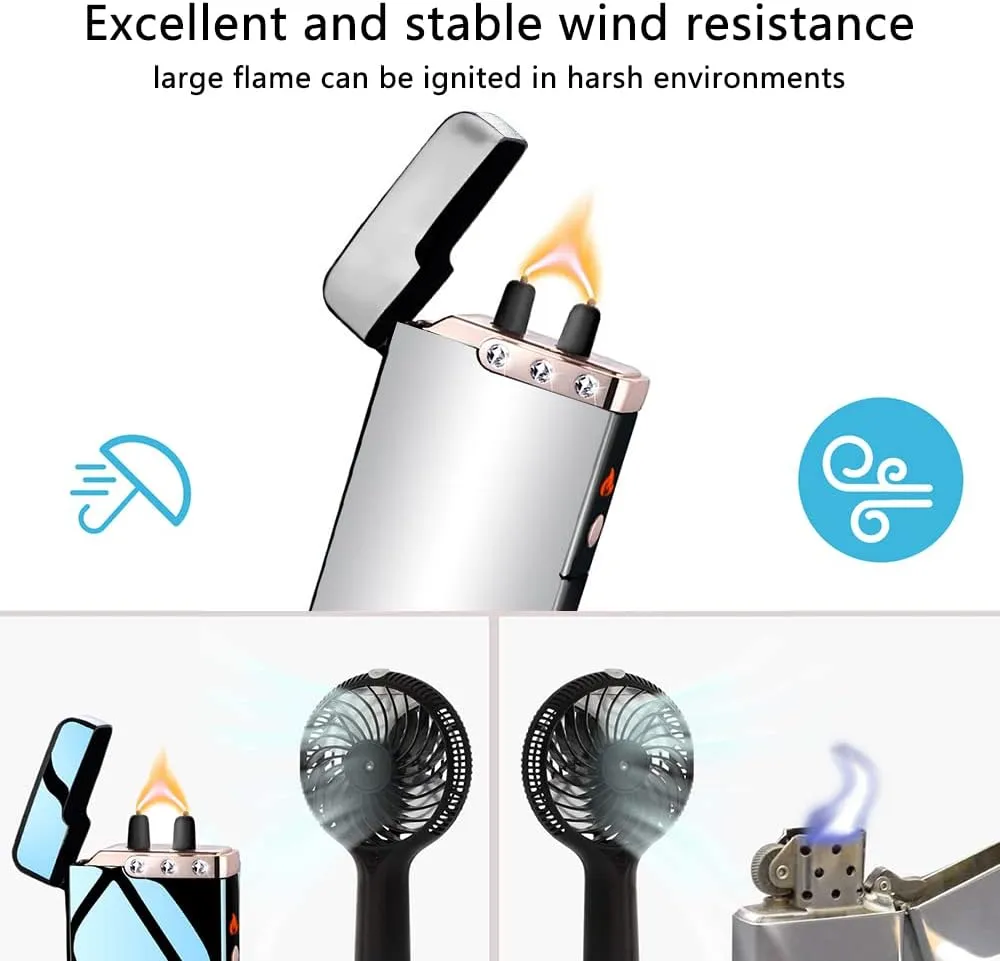 Electric Lighter Rechargeable, RSBYE USB Lighter with LED Battery Indicator Plasma Flame Lighters Windproof Great for Candles, Camping, and Home (Ice Silver)