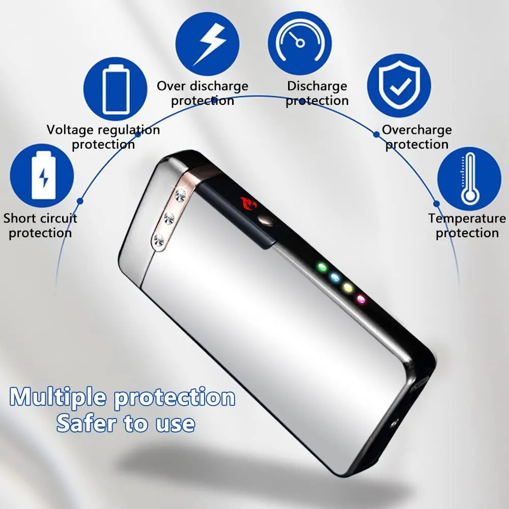 Electric Lighter Rechargeable, RSBYE USB Lighter with LED Battery Indicator Plasma Flame Lighters Windproof Great for Candles, Camping, and Home (Ice Silver)