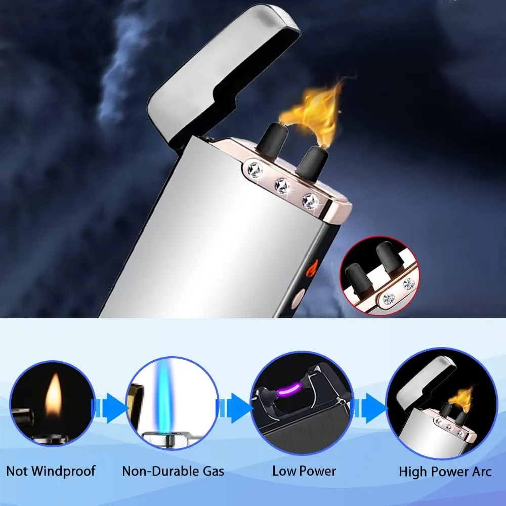 Electric Lighter Rechargeable, RSBYE USB Lighter with LED Battery Indicator Plasma Flame Lighters Windproof Great for Candles, Camping, and Home (Ice Silver)