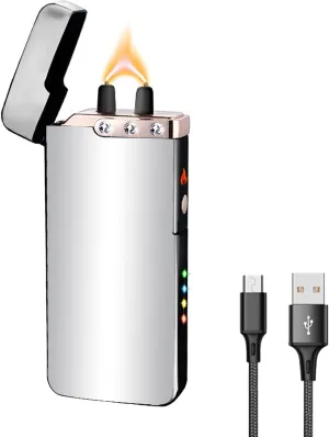 Electric Lighter Rechargeable, RSBYE USB Lighter with LED Battery Indicator Plasma Flame Lighters Windproof Great for Candles, Camping, and Home (Ice Silver)