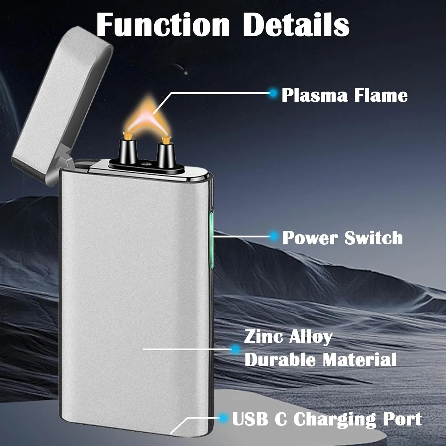 Electric Lighter, USB C Rechargeable Plasma High Power Windproof Flame Lighters for Candles, Camping, and Daily Use (Matte Silver)