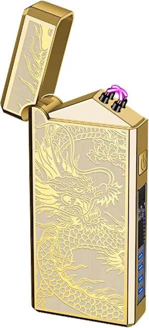 Electric Lighter USB Rechargeable Lighter for Candle, Dual Arc Plasma Lighter with LED Power Dislplay, Windproof Pocket Electronic Lighter for Camping(Gold Dragon)