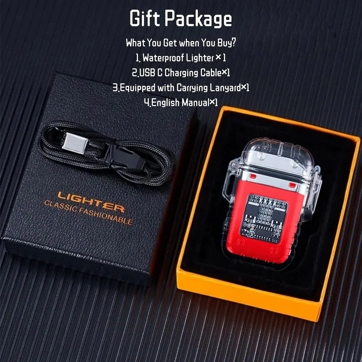 Electric Lighter Waterproof Transparent Plasma Arc Lighter with LED Battery Indication Type C Rechargeable Lighter Outdoor Windproof Lighter for Camping,Candle (Red)