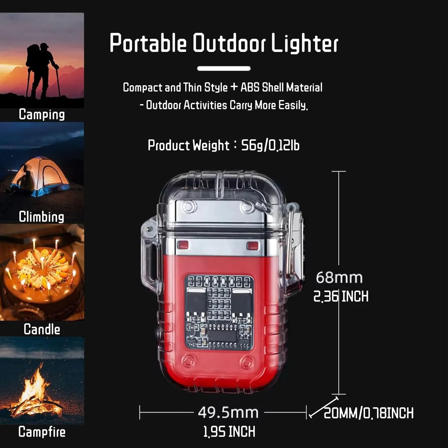 Electric Lighter Waterproof Transparent Plasma Arc Lighter with LED Battery Indication Type C Rechargeable Lighter Outdoor Windproof Lighter for Camping,Candle (Red)